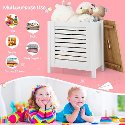 Costway Wooden Toy Storage Organizer Kids Toy Chest W/Lid For Kindergarten Bedroom White - Image 5
