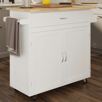 Kitchen Island With Spice Rack And Storage Cabinet – Rolling Cart With Drawers To Use As Coffee Bar, Microwave Stand Or Storage By Lavish Home (White)