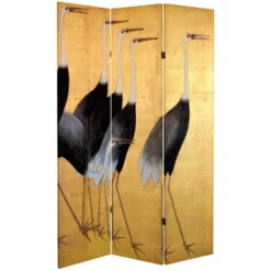 6" Double Sided Cranes Room Divider Beige - Oriental Furniture