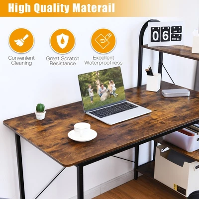 Costway 48'' Reversible Computer Desk Writing Table Workstation W/ Storage Shelf BlackBrown - Image 5