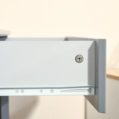 HOMCOM Corner Desk, Triangle Computer Desk With Drawer And Storage Shelves For Small Spaces, Home Office Workstation For Living Room, Or Bedroom, Gray - Image 5