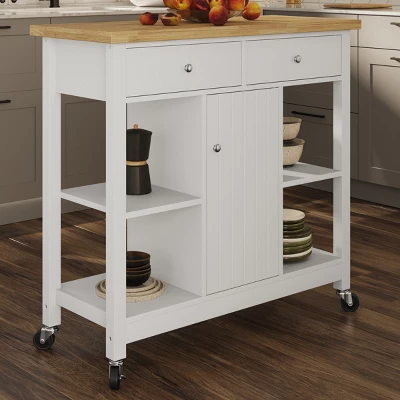 Kitchen Island With Drawers β Rolling Cart With Locking Casters β Use As Coffee Bar, Microwave Stand, Or Shelves For Storage By Lavish Home (White)