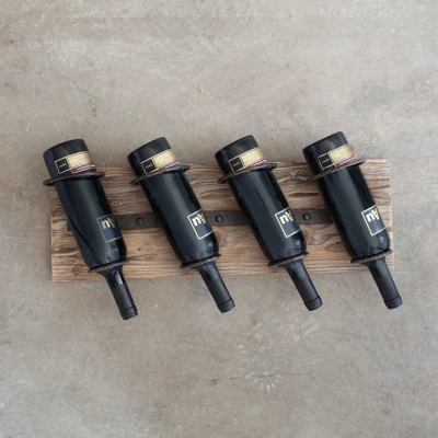 Twine Rustic Country Wood And Metal Wine Rack, Set Of 1, Wall Mounted Wine Rack, Wine Storage, Wood And Wrought Iron - Image 2