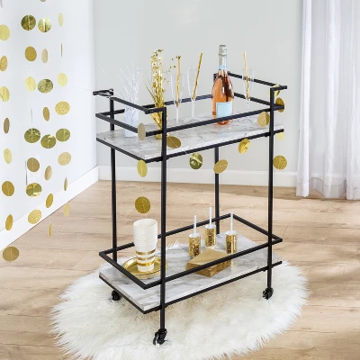 Honey-Can-Do 2 Tier Bar Cart Faux Marble - Image 10