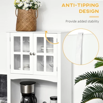 HOMCOM 67" Modern Buffet With Hutch, Louvered Kitchen Pantry Microwave Cabinet With Framed Glass Doors And 2 Drawers, White - Image 4