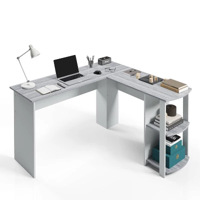 Modern L Shaped Desk With Side Shelves Gray - Techni Mobili - Image 2