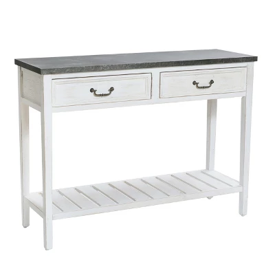 LuxenHome Farmhouse Distressed White Wood Console Table With Storage - Image 11