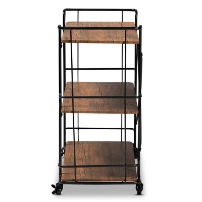 Neal Metal And Wood Kitchen Serving Cart Walnut/Black - Baxton Studio - Image 2