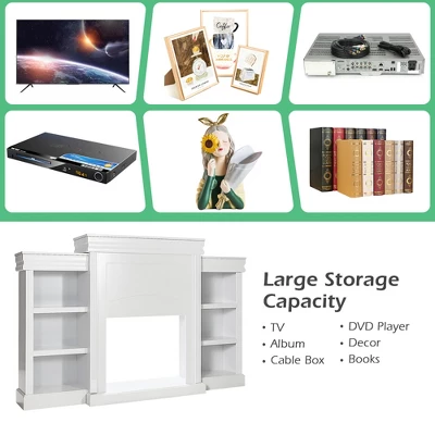 Costway 70'' Fireplace TV Stand Modern Media Entertainment Center Bookcase WhiteBlack - Image 5