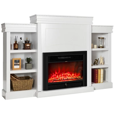 Costway 70'' Fireplace TV Stand Modern Media Entertainment Center Bookcase WhiteBlack - Image 7