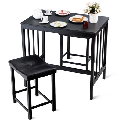 Costway 3 PCS Modern Counter Height 32.5'' Dining Set Table And 2 Chairs Kitchen Bar Furniture Black - Image 6