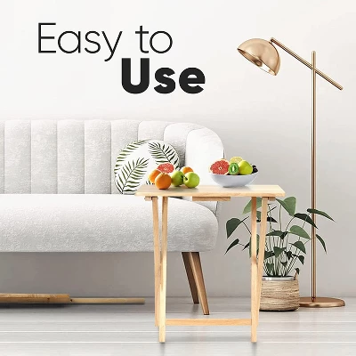 PJ Wood Rectangle Folding Portable TV Snack Serving Tray Table, Solid Wood Construction With Natural Finish, 2 Piece Set - Image 2