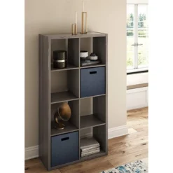 ClosetMaid 458500 Heavy Duty Decorative Bookcase Open Back 8-Cube Storage Organizer In Graphite Gray For Home, Closet, Office, Or Toys