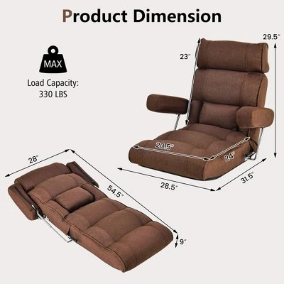 Costway Adjustable Lazy Sofa With Stepless Adjustable Back & 6-position Head/Lumbar/Seat Brown/Gray/Blue - Image 2