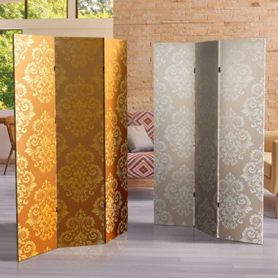 6" Double Sided Baroque Wallpaper Canvas Room Divider Gold - Oriental Furniture - Image 6