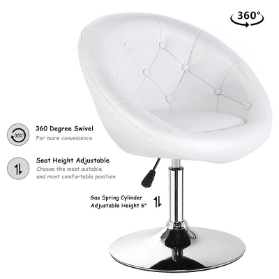 Costway 1PC Adjustable Round Swivel Tufted Back Accent Chair PU Leather White - Image 4