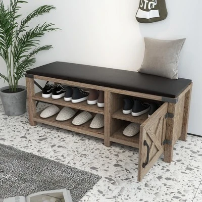 Modern Farmhouse Shoe Bench, Light Brown - ModernLuxe