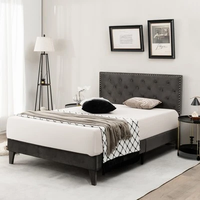 Costway Bed Frame Upholstered Platform Bed With Tufted Headboard Mattress Foundation - Image 7