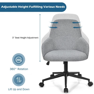 Costway Linen Accent Office Chair Adjustable Rolling Swivel Task Chair W/Armrest - Image 5