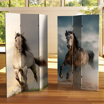 6" Double Sided Galloping Horses Canvas Room Divider - Oriental Furniture - Image 4