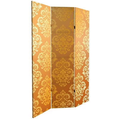 6" Double Sided Baroque Wallpaper Canvas Room Divider Gold - Oriental Furniture - Image 3