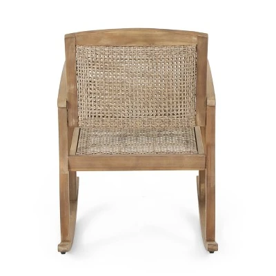 Welby Outdoor Acacia Wood/Wicker Rocking Chair Light Brown - Christopher Knight Home - Image 5
