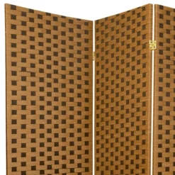 6 Ft. Tall Woven Fiber Room Divider Two-Tone Brown 3 Panel - Oriental Furniture