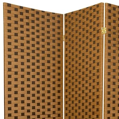 6 Ft. Tall Woven Fiber Room Divider Two-Tone Brown 3 Panel - Oriental Furniture