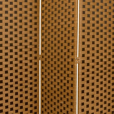 6 Ft. Tall Woven Fiber Room Divider Two-Tone Brown 3 Panel - Oriental Furniture - Image 2