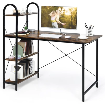 Costway 48'' Reversible Computer Desk Writing Table Workstation W/ Storage Shelf BlackBrown - Image 10