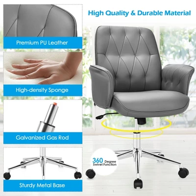 Costway Modern Home Office Leisure Chair PU Leather Adjustable Swivel W/ Armrest - Image 8