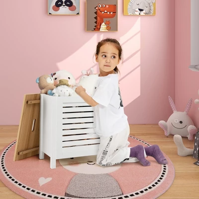 Costway Wooden Toy Storage Organizer Kids Toy Chest W/Lid For Kindergarten Bedroom White - Image 3