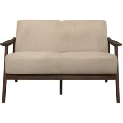 Carlson Velvet Upholstered Loveseat In Light Brown And Dark Walnut - Lexicon