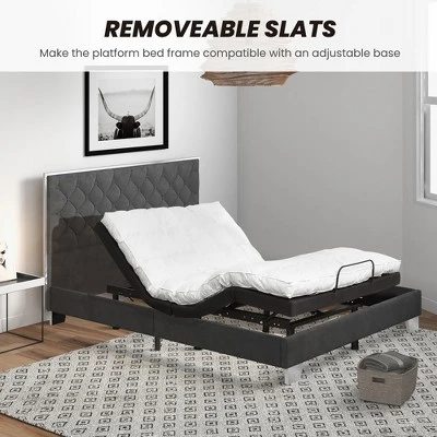 Costway Upholstered Bed Mattress Foundation With Button Tufted Velvet Headboard - Image 8