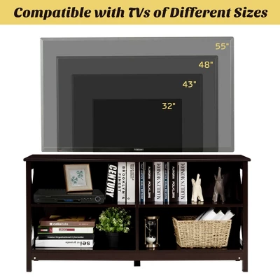 Costway TV Stand Entertainment Media Center For TV's Up To 55'' W/ Storage Shelves Brown/Gray/White - Image 7