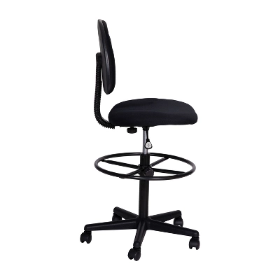 Emma And Oliver Black Fabric Mid-Back Drafting Chair With Back Depth Adjustment, Height Adjustable Swivel Seat And Footring - Image 7