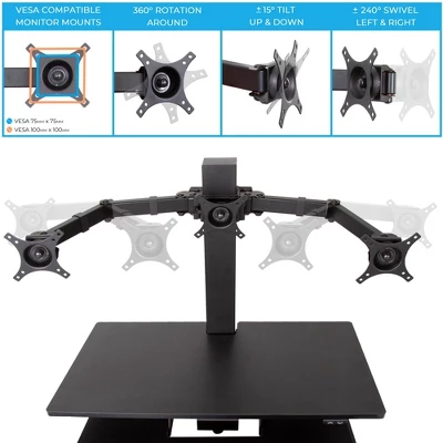 Techtonic Electric 3 Arm Monitor Mount Standing Desk - Sit To Stand Desk Converter With Keyboard Tray β Black β Stand Steady - Image 7