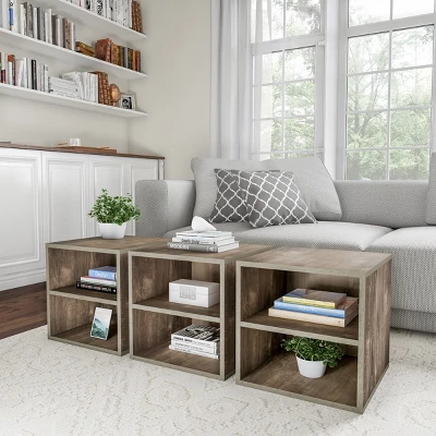 End Table - Stackable Contemporary Minimalist Modular Cube Accent Table Double Shelves For Bedroom, Living Room Or Office By Hastings Home (Gray) - Image 4