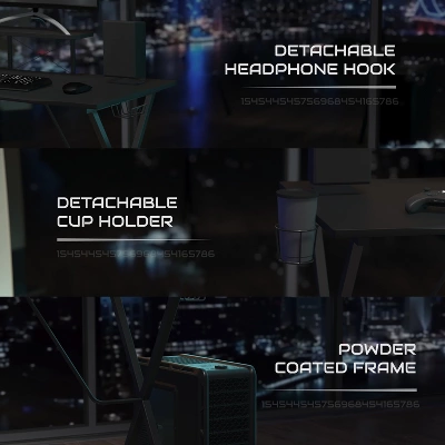 BlackArc Tango Gaming Desk & Chair Set - Reclining Gaming Chair With Slide-Out Footrest & Gaming Desk With Cupholder/Headphone Hook - Image 5