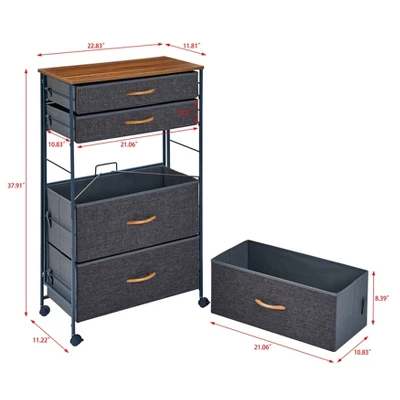 Fabric 5 Drawer Storage Dresser Chest With Caster Wheels Heather Gray - Danya B. - Image 6