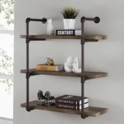 35" X 31.5" Three Tier Industrial Pipe Wall Shelf Natural - Danya B.