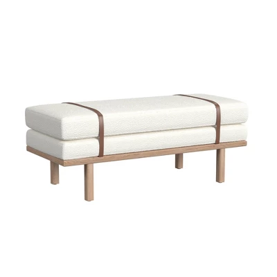 Upholstered Bench With Wood Base Cream Boucle - HomePop