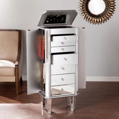 Melanie 7 Drawer Glam Jewelry Armoire Mirrored/Brushed - Aiden Lane - Image 2