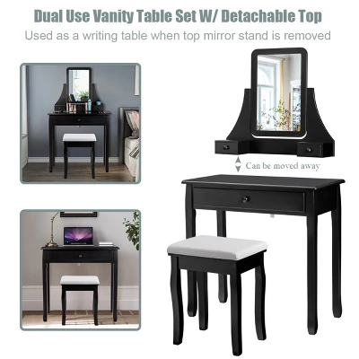 Costway Square Mirror Dressing Table Set Makeup Vanity For Bedroom, Living Room White/Black - Image 6