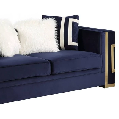 80" Virrux Loveseat Blue Velvet/Gold Finish - Acme Furniture - Image 7