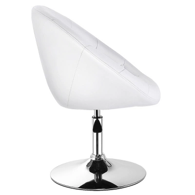 Costway 1PC Adjustable Round Swivel Tufted Back Accent Chair PU Leather White - Image 8
