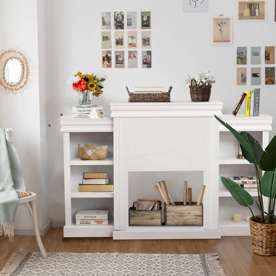 Costway 70'' Fireplace TV Stand Modern Media Entertainment Center Bookcase WhiteBlack