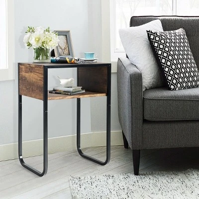 Costway Side Table Industrial Coffee Table W/Metal Frame Rustic End Table Nightstand - Image 3