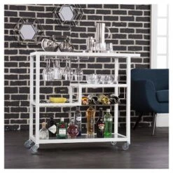 Southern Enterprises Zephs Bar Cart White/Smoky Gray - Holly & Martin