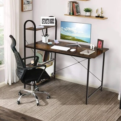 Costway 48'' Reversible Computer Desk Writing Table Workstation W/ Storage Shelf BlackBrown - Image 2